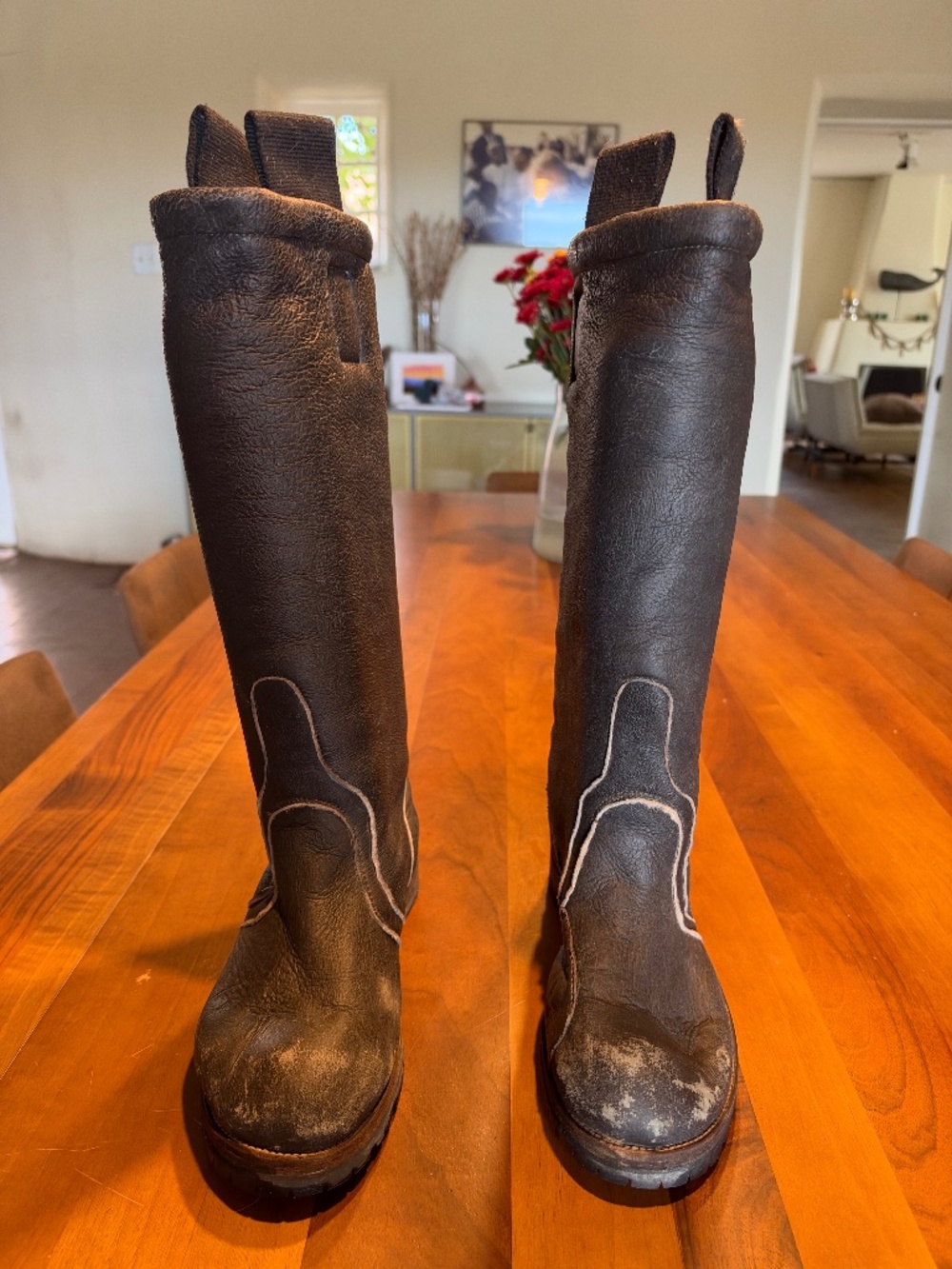 RICK OWENS Brown Lambskin Tall Boot - size 39